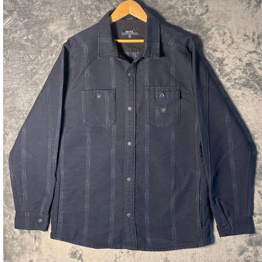 Roark Andes Flannel Shirt Jacket Mens L Full Snap Front Shacket Navy Blue